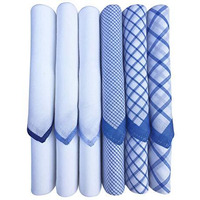 Caruso Italy Men's Italia 100% Pure Cotton Casual Style Handkerchief White Blue Checks - Pack Of 6