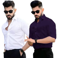 Pinkmint Cotton Blend Casual Shirt For Men Combo Shirt For Formal Wear, Regular Home Wear White-Purple