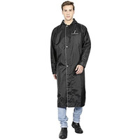 Fabseasons Black Unisex Waterproof Long/Full Raincoat With Adjustable Hood And Reflector At Back For Night Visibility. Pack Contains Top And Storage Bag