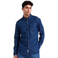 Amazon Brand - Inkast Denim Co. Men's Solid Slim Fit Full Sleeve Cotton Casual Shirt (In-S-06B_Medium Blue_Medium)