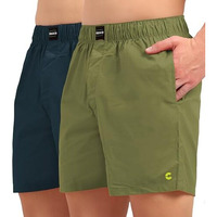 Freecultr Regular Fit Ultralight All Day Boxer Shorts For Men | 100% Cotton Fabric, Dual Deep Side Pocket, Microfibre Waistband Size Xl Pack Of 2-Absinthe Green,Hawaiian Blue