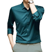 Cb-Colebrook Men's Silk Satin Dress Shirts For Men Long Sleeve Button Down Shirts Party Prom Wedding Shirt Top (In, Alpha, L, Regular, Teal)