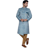 Xepon Mens Ethnic Wear Sky Traditional Indo Western Set (Size, M Size)