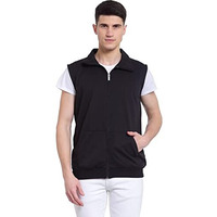 Kzalcon Cotton Blend By Uzarus Men's Sleeveless Regular Solid Jacket (Xl, Black)
