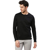 Dennis Lingo Men's Regular Fit Pure Cotton Solid Full Sleeves Henley T-Shirt (Black, M)