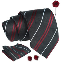 Axlon Black Red Stripped Tie For Men  Formal Ties Set With Pocket Square & Tie Pin Clip For Mens, Silk Neckties Gift Sets For MenS (Ax24_5)