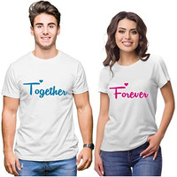 Hangout Hub Men's & Women's Tshirts | Regular Fit T-Shirt |Cotton|Round Neck |Couple Tshirts |Together Forever|White|Men L|Women S|Set Of 2