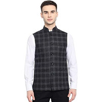 Vastraa Fusion Mens Pure Wool Export-Quality Indian Traditional Nehru Jacket (Vs4401-38_Black-Check_38 - Medium)