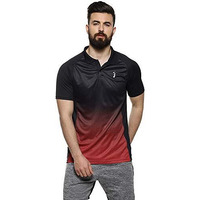 Campus Sutra Men's Jet Black & Crimson Red Ombre Polo Activewear T-Shirt For Casual Wear | Spread Collar | Short Sleeve | Button Closure | Jersey T-Shirt Crafted With Comfort Fit For Everyday Wear
