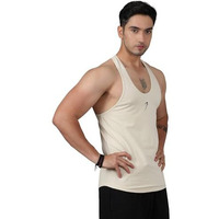 Fuaark Men Gym Tank Tops Sleeveless Sport Vest (Medium, Beige)