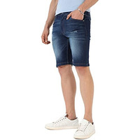 Campus Sutra Men's Classic Dark Blue Dark-Washed Distressed Patterned Denim Shorts | Regular Fit | Premium Stretchable Cotton Mid-Rise Crafted With Comfort Fit And High Performance For Everyday Wear