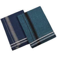 Tharunsha Elite Cotton Men's Single Dhoti -1.9 Mtrs Kerala Dhoti Big Border Set Of 2 (Navy Blue-Dark Green)