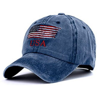 Aavjo , Denim Cotton Baseball Head Cap With Adjustable Buckle For Men Women Adults - Small Flag (Small Flag - Blue)