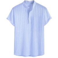 Greciilooks Poly Cotton Solid For Casual Stylish Textured Regular Fit | Men Ribbed Half Sleeve Shirt (Gl-Ms-6250_Blue, Large