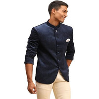 Vastramay Men's Blue Velvet Jodhpuri | Velvet Polka Dot Jodhpuri Coat. The Threads Of The Fabric Is Woven Tightly And Has A Long Lasting Sheen, This Jodhpuri Is Deservingly Called Prince Coat.