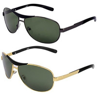 Silver Kartz Men's Women's Unisex Non Polarized Uv Protected Green Metal Aviator Sunglass Pack Of 2