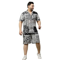 Rigo Printed Co-Ord Set For Men's | Casual Plus Size Shirt & Shorts Night Suit Set | Lounge-Wear Nightdress Pajama Set For Men's | Night Wear, Beach Wear, Vacation Wear Outfit Black