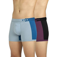 Xyxx Men Micro Modal Trunk, Relaxed Fit, Colorblock, Pack Of 2, Xytrnk2Pckn555L, Grape Wine & Black + Quarry & Seaport, L
