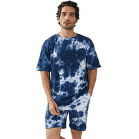 Zombom Men's Co Ord Set || Poly Lycra Printed Night Dress For Men || Sleepwear Pajama Set For Men || Casual Home Wear Set || Shorts Pajamas Set || Night Suit For Adults (L, Blue)