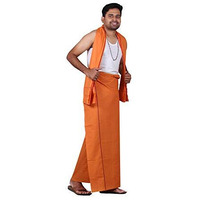 Prakasam Cotton Mens Colour Dhoti With Matching Towel (Roja Colour) / Colour Single Dhoti + Matching Towel (Colour : Kavi)