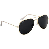 Campeon Unisex Uv Protected Aviator Sunglasses | Golden Stainless Steel Frame | Black Glass Lenses | Lightweight & Durable | Anti-Allergic | Perfect Fit For Men & Women | Includes Stylish Case