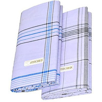 Tuni Mani Men's Stitched Cotton Casual Style Lungi; 2.10Meter; Free Size (Pack Of 2)|White