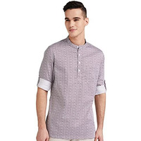 Amazon Brand - Symbol Men's Cotton Printed Kurta(Short) (Symethskur-8_White & Maroon_2X-Large)