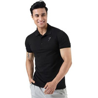 Men's Solid Polo Slim Fit Sports And Gym T-Shirt (Black, L)