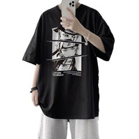 Thalasi Oversized T-Shirt For Men - Round Neck 100% Cotton Luffy &,One Piece And Demon Slayer, Naruto T Shirts - Anime T-Shirts For Men Black