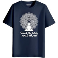 Indissh Men's Regular Fit Cotton Yoga Print T-Shirt (Navyblue, L)