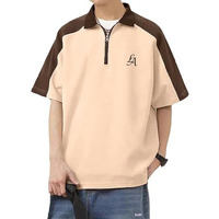 Jump Cuts Mens La Printed Polo Neck Half Sleeve Beige And Brown Cottonblend T-Shirt