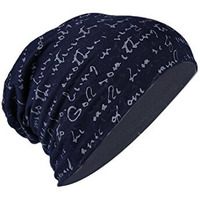 Isweven Men's Beanies Cotton Slouchy Skull Summer Blended Free Size Blue Beanie Cap For Men Women Boys (7013B-White Text)