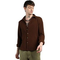 Campus Sutra Men's Chocolate Brown Ripple Box Shirt For Casual Wear | Spread Collar | Long Sleeve | Button Closure | Shirt Crafted With Comfort Fit For Everyday Wear