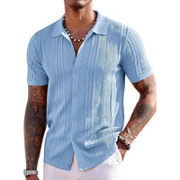 Kvetoo Men 100% Cotton Knitted Half Sleeve Solid Shirt For Men Sky Blue Size L