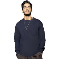 Bewakoof Men's Solid T-Shirt- Oversized Fit, Round Neck, Full Sleeves 560617_Blue_M