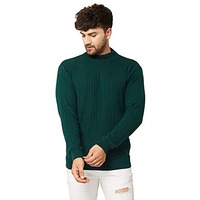Kvetoo Men High Neck Full Sleeve Winter Woolen Sweater Bottle Green L Size