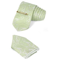Louis Stitch Mens Green Italian Silk Necktie Set Incl Pocket Square Golden Tiepin American Style Formal Tie Gift Set For Men (Tegp-Gr05_)