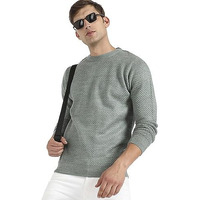 Campus Sutra Men's Sage Green Textured Knit Pullover Sweater For Casual Wear | Crew Neck | Long Sleeve | Pull On Closure | Cotton Sweater Crafted With Comfort Fit For Regular Wear