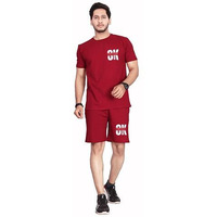 Baghadbillo Men's Cotton Printed Night Suit Set - Top & Shorts Pyjama Set - T-Shirt And Shorts Night Wear - Maroon