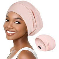 Sannidhi Sleeping Cap For Women, Bamboo Fiber Silk Hair Care Cap For Sleeping, Stretchy Postpartum Hair Wrap Cap For Long Hair (Pink)