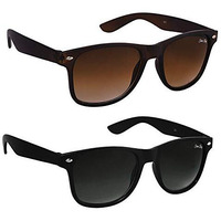 Silver Kartz Men's Women's Unisex Non Polarized Uv Protected Black Brown Plastic Square Sunglass Pack Of 2