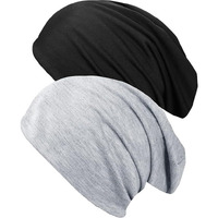 Paropkar Cotton Slouchy Beanie Hats For Men Women Stretchy Skull Cap, Chemo Headwear Caps, Lightweight Hat (Black Light Grey)