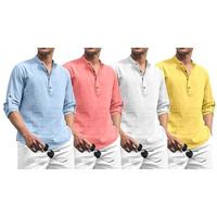 Zombom Combo Of Men's Solid Cotton Blend Full Sleeve Mandarin/Chinese Collor Straight Kurta Shirt (Pack Of 4)