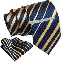 Axlon Blue Striped Tie For Men  Formal Ties Set With Pocket Square & Tie Pin Clip For Mens, Silk Neckties Gift Sets For MenS (Axnw17)