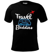 Hangout Hub Travel Buddies Cotton Round Neck Family T Shirts For Men's (Black|Pack Of 1|Men-Large)