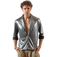 Campus Sutra Men's Antique Silver Shawl Collar Shirt | Casual Wear | Shawl Collar | Long Sleeve | Button Closure | Shirt Crafted With Comfort Fit For Everyday Wear