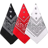 Paropkar Bandana Face Mask Cover Men And Women Paisley Cowboy Headband Scarf Wristband Novelty Double Sided Print 100% Cotton Handkerchiefs (Black Red White)