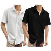 I Enterprise Men's Regular Fit Solid Soft Touch Cotton Casual Shirt Design With Spread Collar & Half Sleeve (Pack Of 2) Color_White&Black Size :-Large