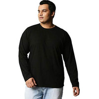 Bewakoof Men's Solid 100% Cotton Plus Size T-Shirt - Regular Fit, Round Neck, Full Sleeves