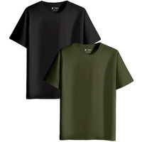 Xenovaurban Unisex Regular Cotton Combo Of 2 Solid Black-Ogreen Color Tshirt, Size: L